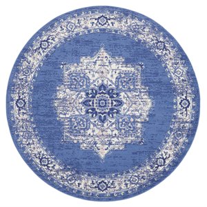 Nourison Whimsicle 96x96&quot Round Fabric Scrolling Florals Area Rug in Navy