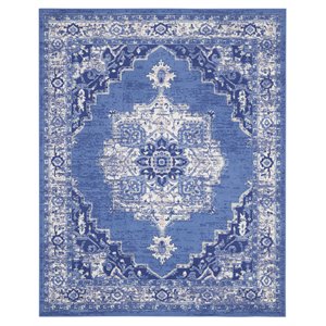 Nourison Whimsicle 96x120&quot Rectangle Fabric Scrolling Florals Area Rug in Navy