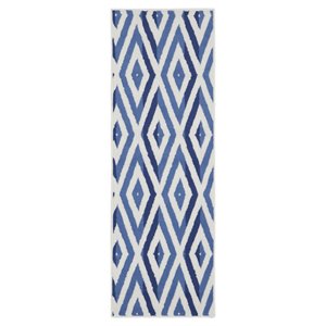 Nourison Whimsicle 24x72&quot Runner Fabric Diamond Area Rug in Ivory/Blue
