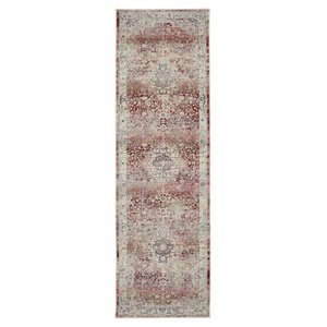 Nourison Vintage 24x72&quot Runner Traditional Fabric Area Rug in Red-Ivory