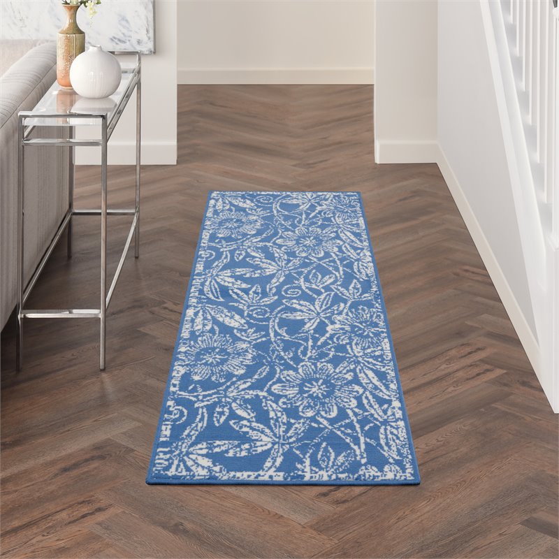 Nourison Whimsicle 8' Runner Blue Fabric Farmhouse Area Rug (8' Runner)
