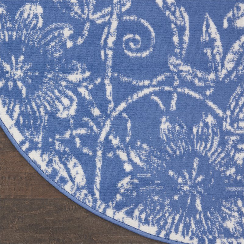 Nourison Whimsicle 5' x Round Blue Fabric Farmhouse Area Rug (5' Round)