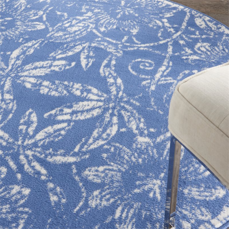 Nourison Whimsicle 5' x Round Blue Fabric Farmhouse Area Rug (5' Round)