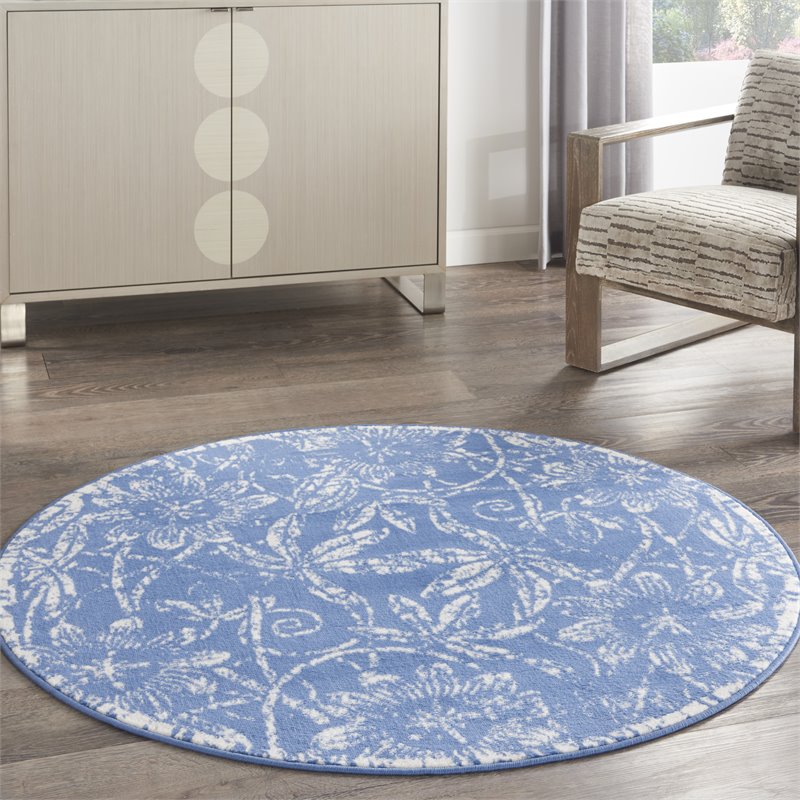 Nourison Whimsicle 5' x Round Blue Fabric Farmhouse Area Rug (5' Round)
