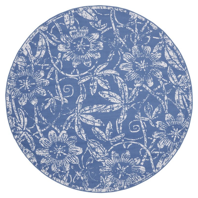 Nourison Whimsicle 5' x Round Blue Fabric Farmhouse Area Rug (5' Round)