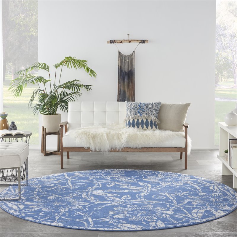 Nourison Whimsicle 8' x Round Blue Fabric Farmhouse Area Rug (8' Round)