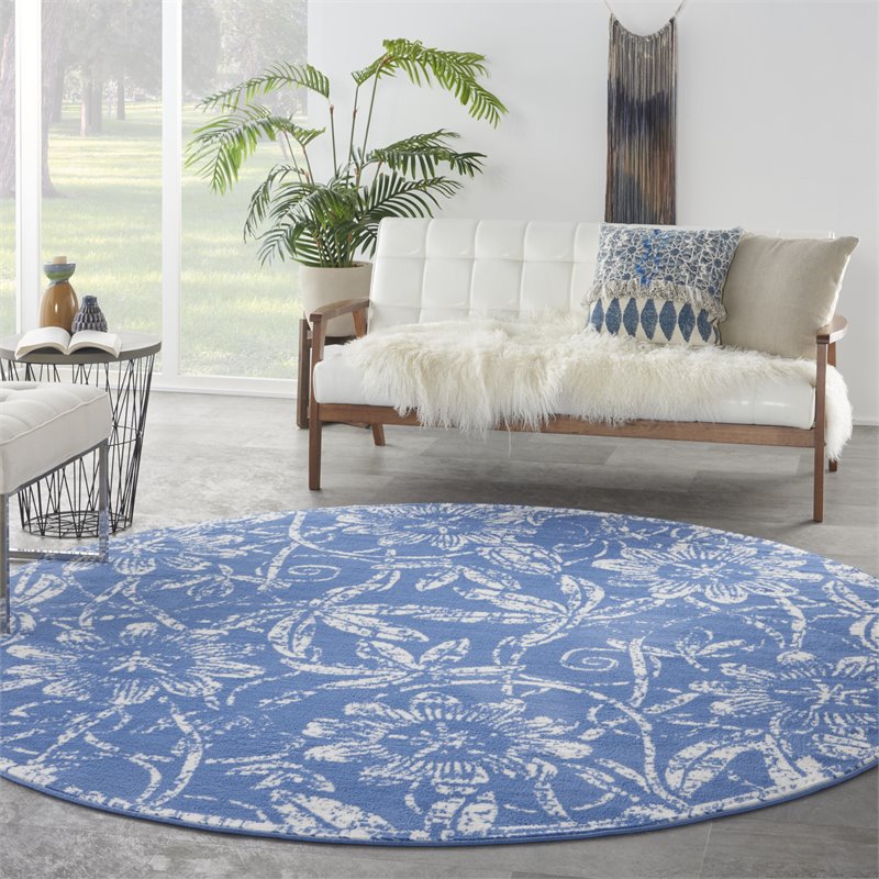 Nourison Whimsicle 8' x Round Blue Fabric Farmhouse Area Rug (8' Round)