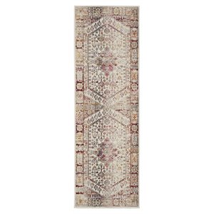 Nourison Vintage 28x96&quot Runner Fabric Area Rug in Muted Red-Ivory