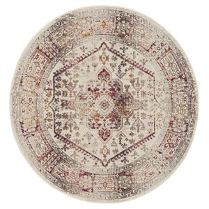 Nourison Vintage 48x48&quot Round Fabric Area Rug in Muted Red-Ivory