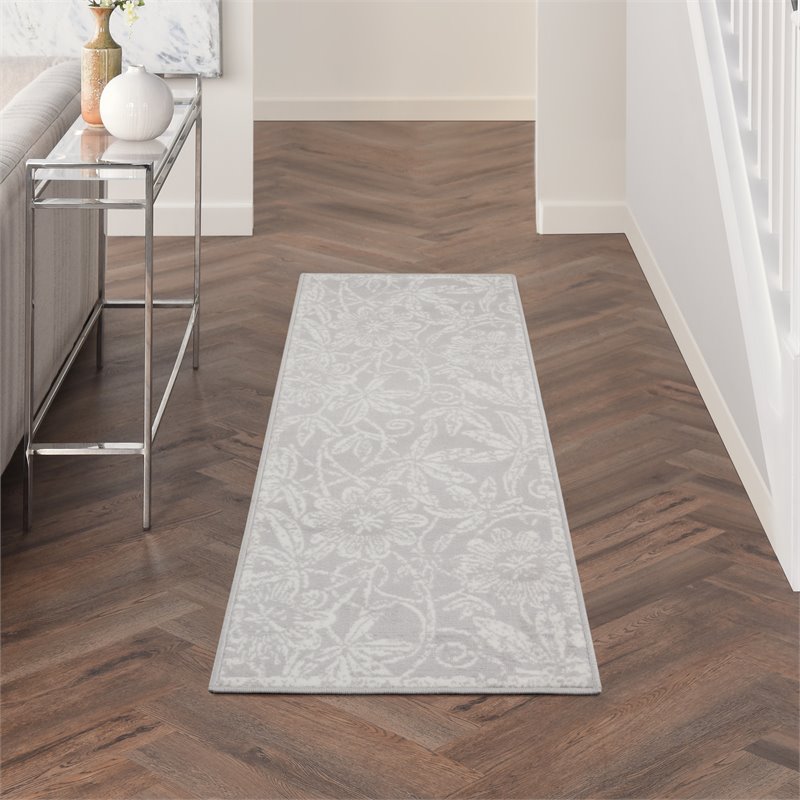 Nourison Whimsicle 8' Runner Gray Fabric Farmhouse Area Rug (8' Runner)