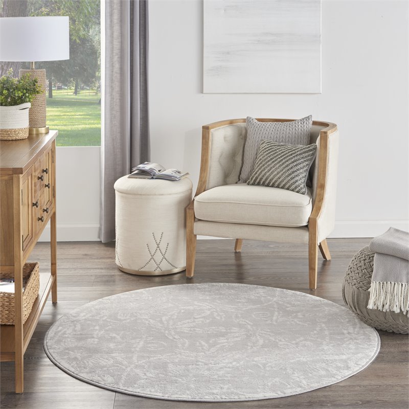 Nourison Whimsicle 5' x Round Gray Fabric Farmhouse Area Rug (5' Round)
