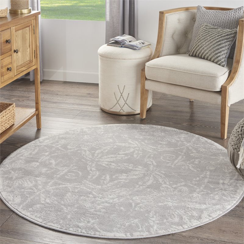 Nourison Whimsicle 5' x Round Gray Fabric Farmhouse Area Rug (5' Round)