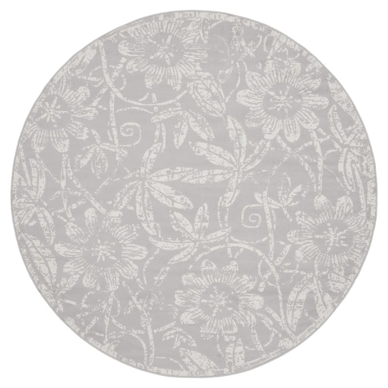 Nourison Whimsicle 5' x Round Gray Fabric Farmhouse Area Rug (5' Round)