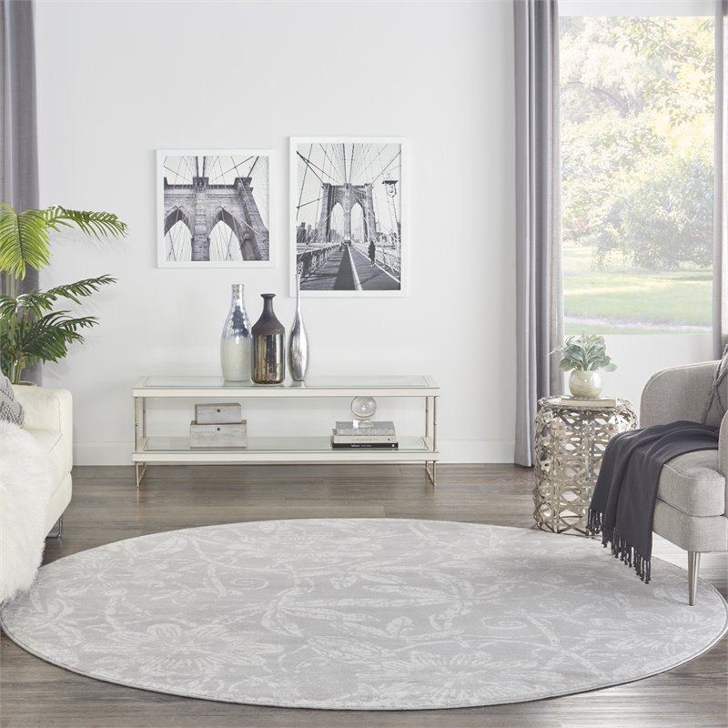 Nourison Whimsicle 8' x Round Gray Fabric Farmhouse Area Rug (8' Round)