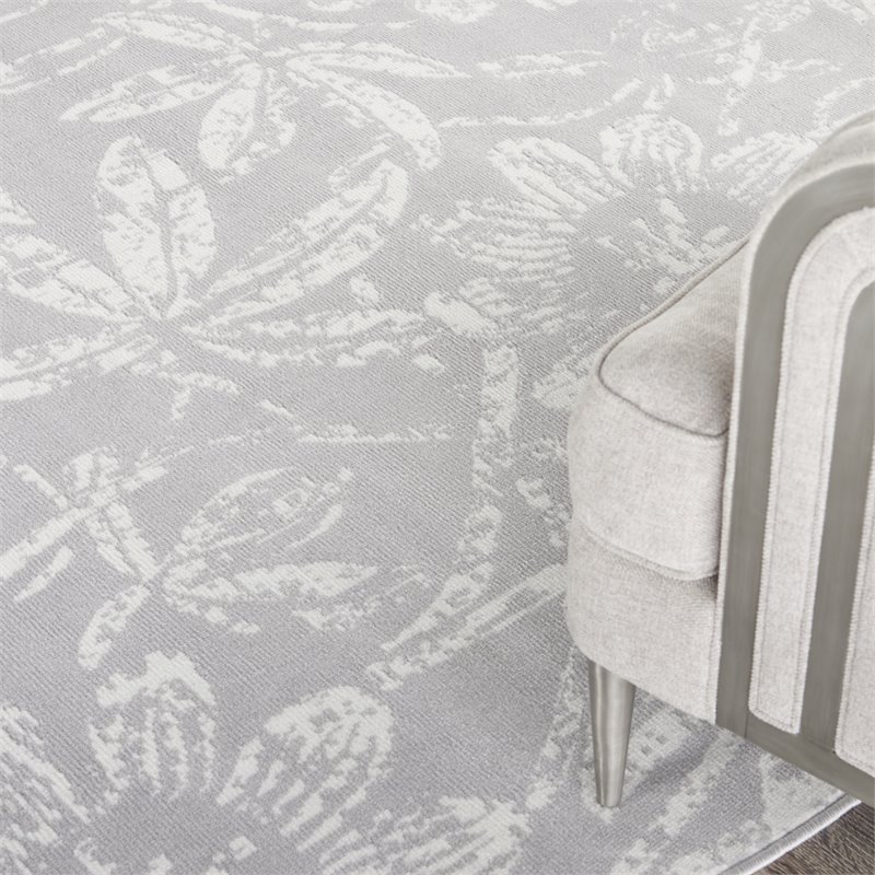 Nourison Whimsicle 8' x Round Gray Fabric Farmhouse Area Rug (8' Round)