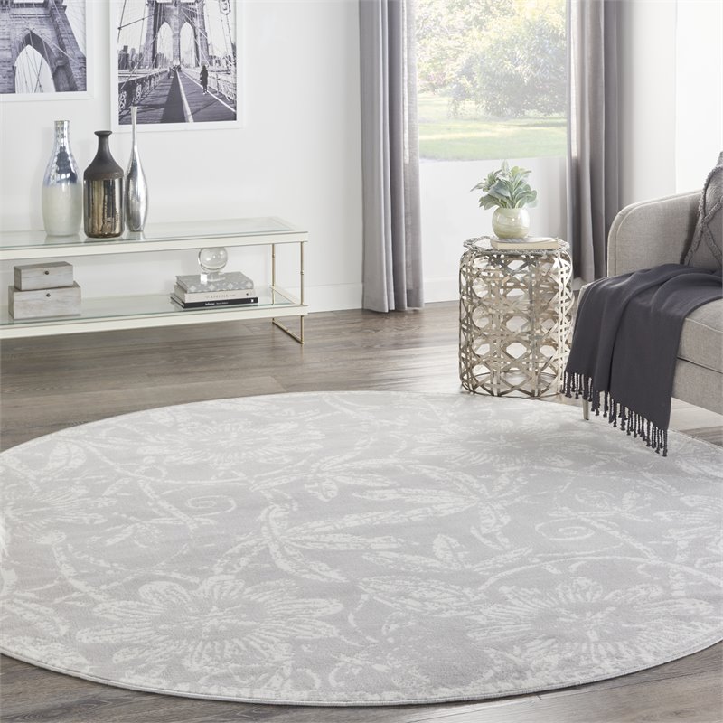 Nourison Whimsicle 8' x Round Gray Fabric Farmhouse Area Rug (8' Round)