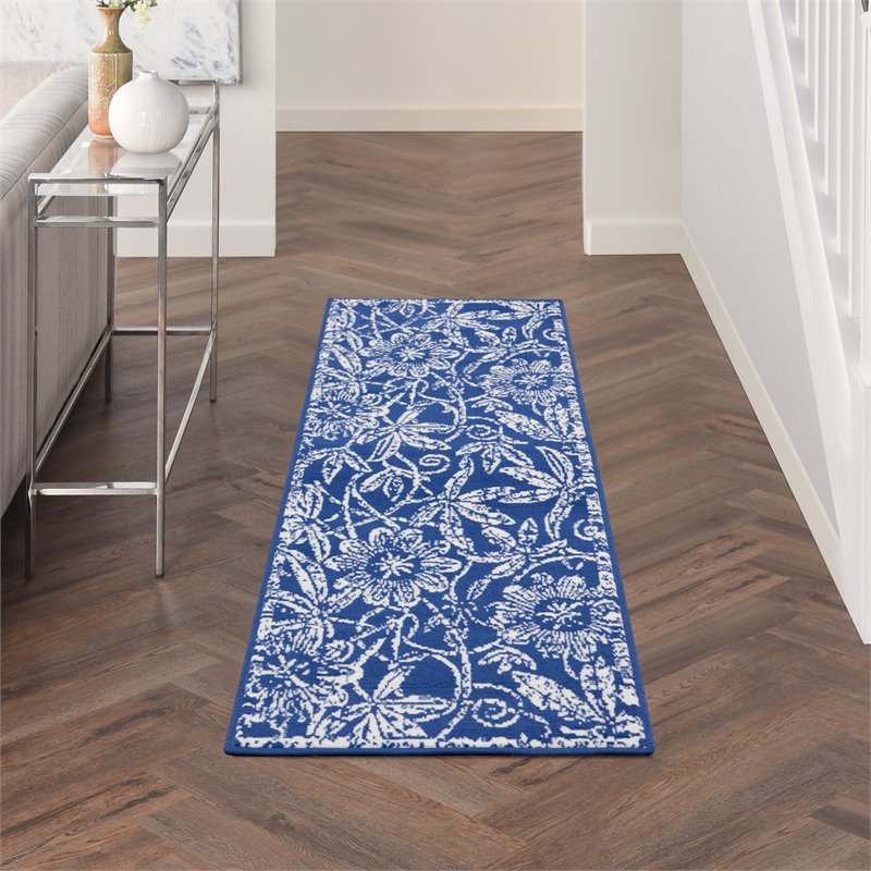 Nourison Whimsicle 8' Runner Navy Fabric Farmhouse Area Rug (8' Runner)