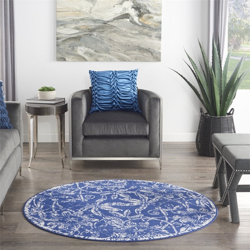 Nourison Whimsicle 5' x Round Navy Fabric Farmhouse Area Rug (5' Round)