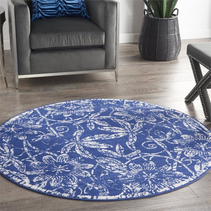 Nourison Whimsicle 5' x Round Navy Fabric Farmhouse Area Rug (5' Round)