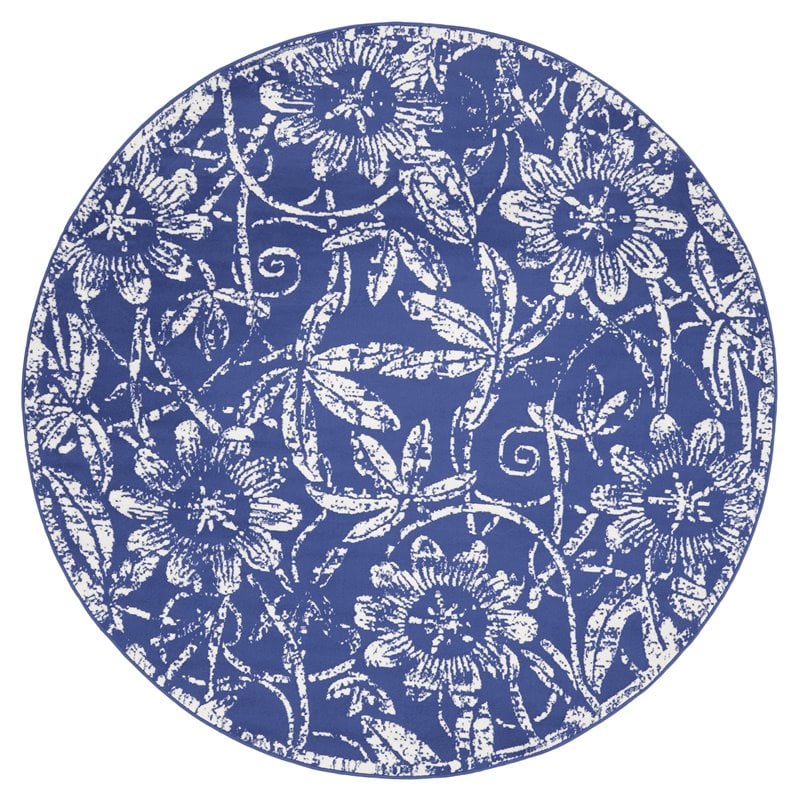 Nourison Whimsicle 5' x Round Navy Fabric Farmhouse Area Rug (5' Round)