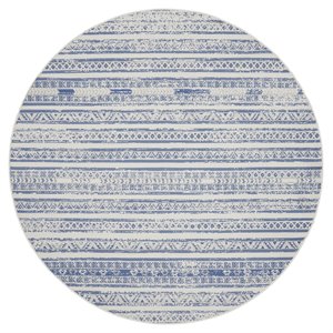 Nourison Whimsicle 96x96&quot Round Fabric Zen-like Area Rug in Ivory/Blue
