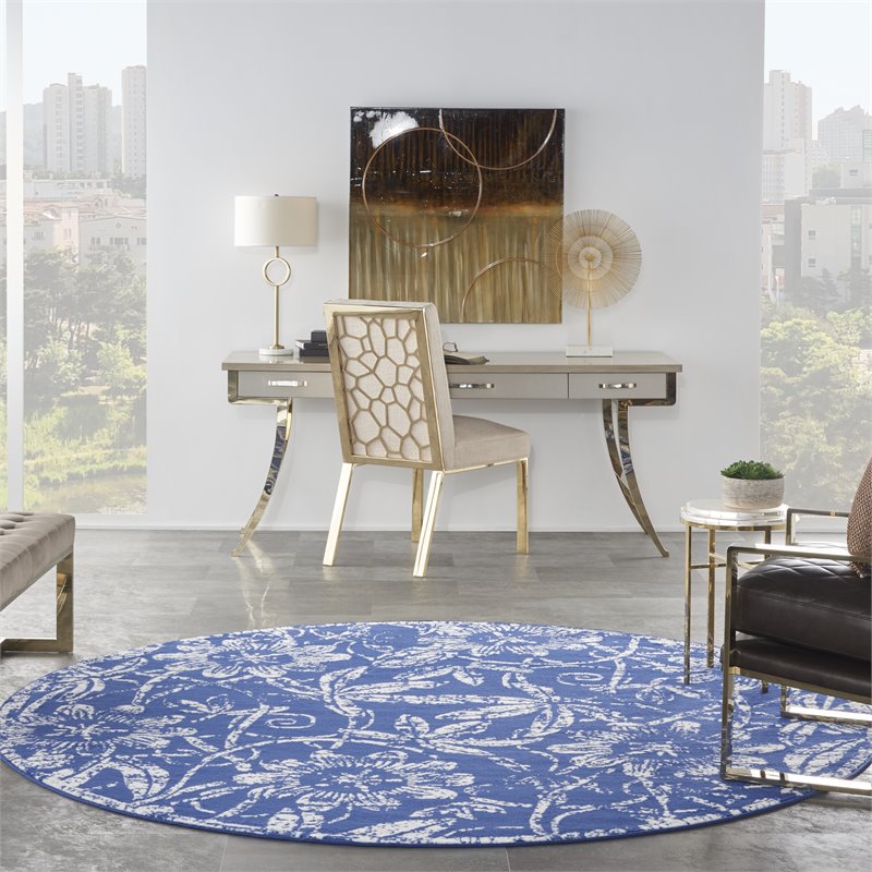 Nourison Whimsicle 8' x Round Navy Fabric Farmhouse Area Rug (8' Round)