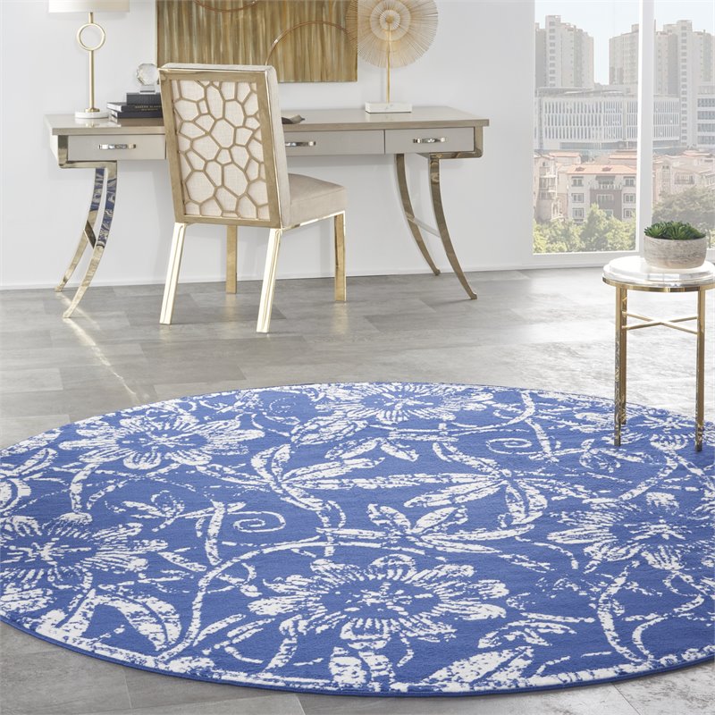 Nourison Whimsicle 8' x Round Navy Fabric Farmhouse Area Rug (8' Round)