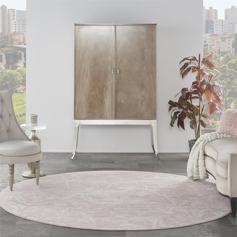 Nourison Whimsicle 8' x Round Pink Fabric Farmhouse Area Rug (8' Round)