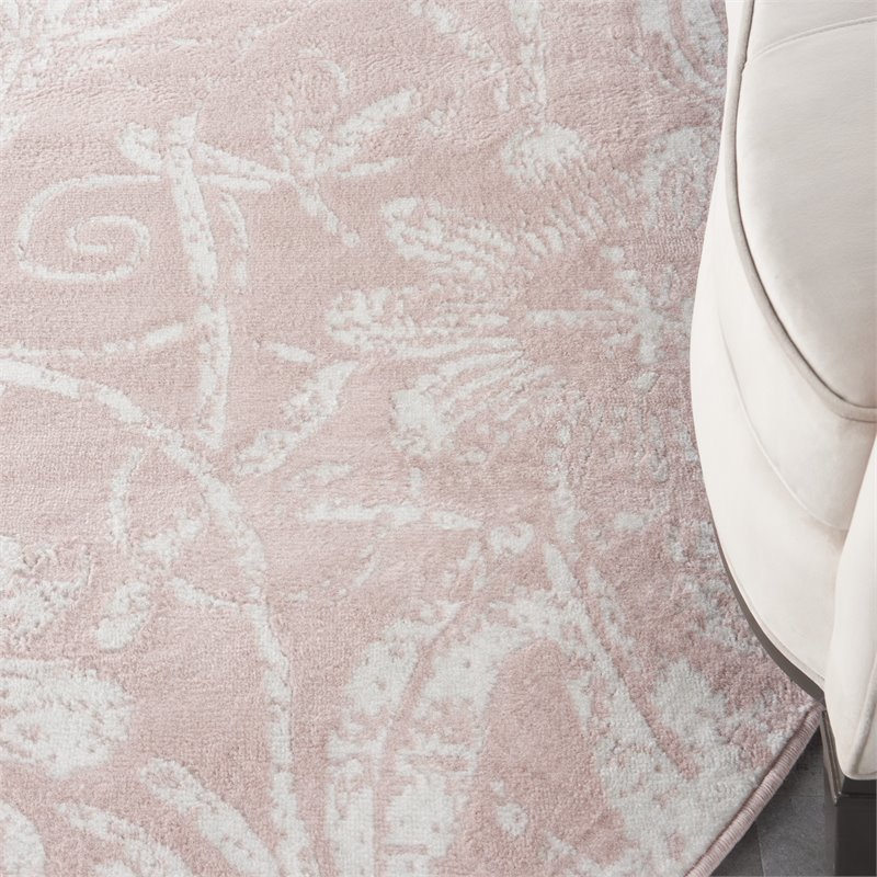 Nourison Whimsicle 8' x Round Pink Fabric Farmhouse Area Rug (8' Round)