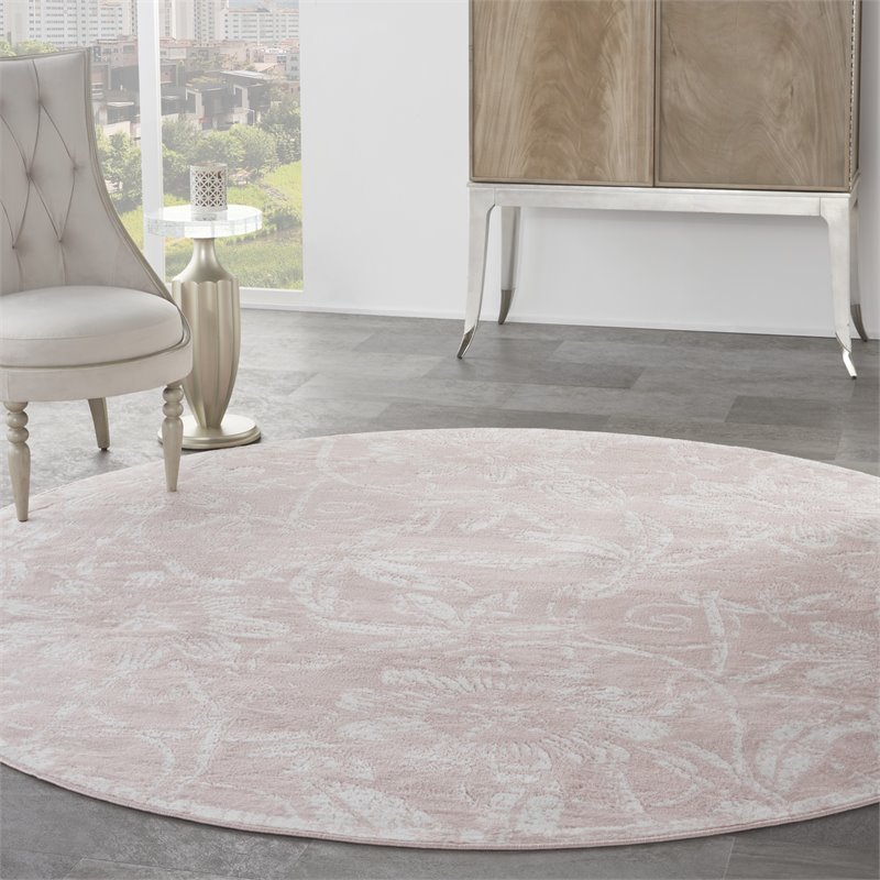 Nourison Whimsicle 8' x Round Pink Fabric Farmhouse Area Rug (8' Round)