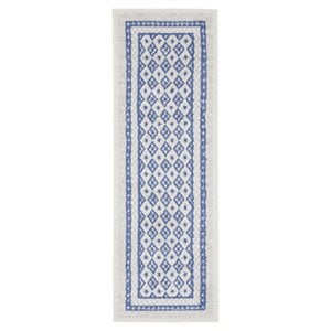Nourison Whimsicle 24x96&quot Runner Fabric Geometric Area Rug in Blue/Ivory