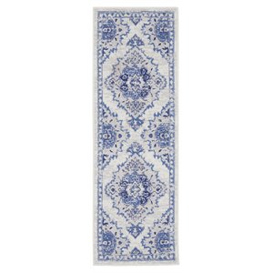 Nourison Whimsicle 24x96&quot Runner Fabric Medallion Area Rug in Blue/Ivory