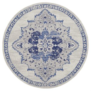 Nourison Whimsicle 96x96&quot Round Traditional Fabric Medallion Area Rug in Ivory