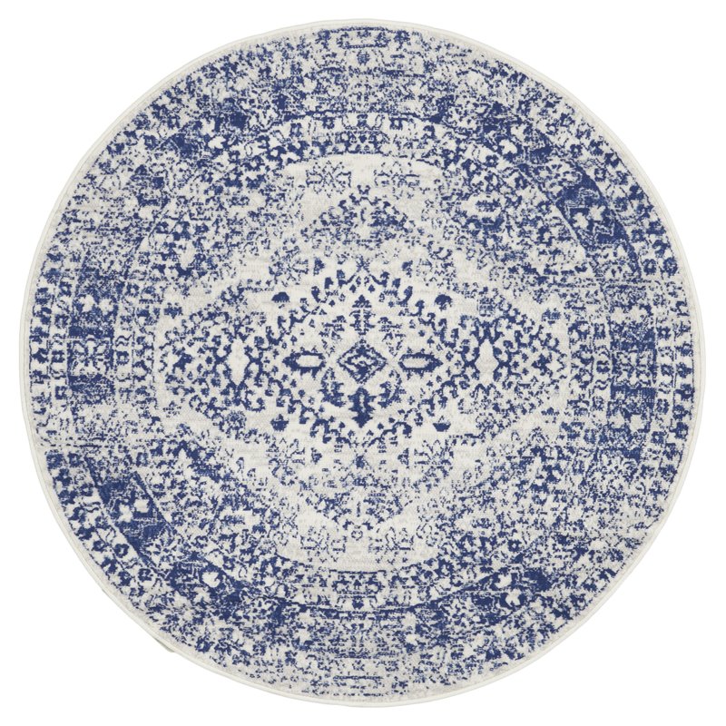 Nourison Whimsicle 60x60&quot Round Fabric Geometric Motif Area Rug in Navy