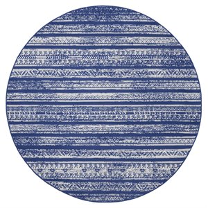 Nourison Whimsicle 60x60&quot Round Fabric Zen-like Area Rug in Navy/Ivory