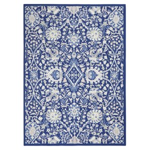 Nourison Whimsicle 72x108&quot Rectangle Fabric Floral Motif Area Rug in Navy