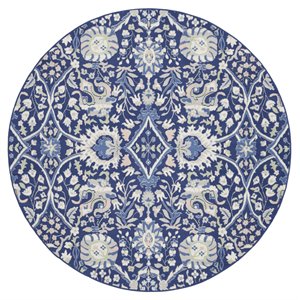 Nourison Whimsicle 96x96&quot Round Fabric Floral Motif Area Rug in Navy