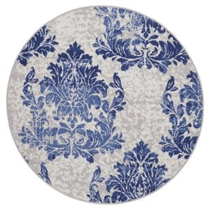 Nourison Whimsicle 60x60&quot Round Fabric Damask Area Rug in Navy