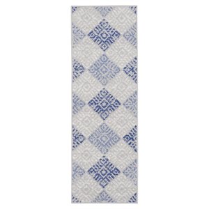 Nourison Whimsicle 24x72&quot Runner Fabric Tribal Area Rug in Blue/Soft Gray