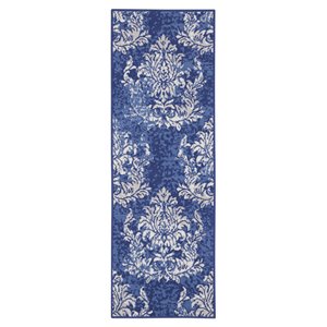 Nourison Whimsicle 24x96&quot Runner Fabric Damask Area Rug in Ivory/Navy Blue