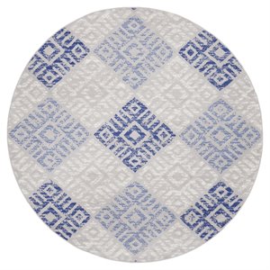 Nourison Whimsicle 96x96&quot Round Fabric Tribal Motif Area Rug in Blue