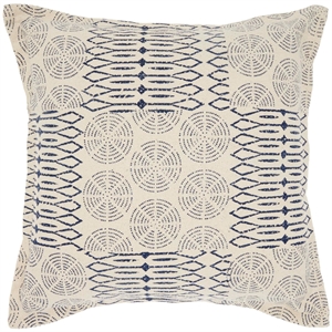 Nourison Life Styles 20&quot Cotton Printed Circle Patch Throw Pillow in Indigo Blue