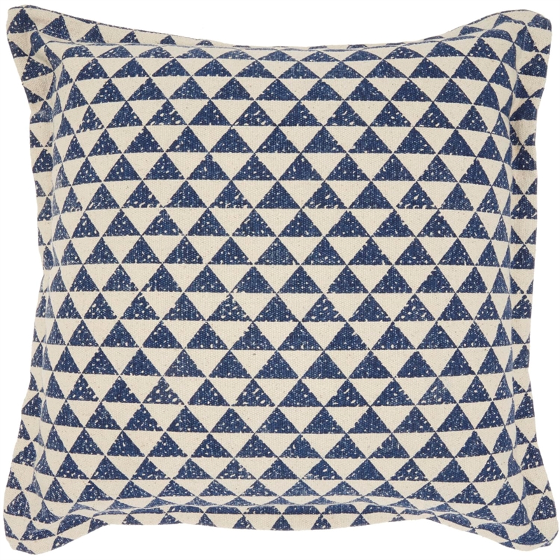 Nourison Life Styles Printed Triangles Cotton Throw Pillows in Indigo Blue