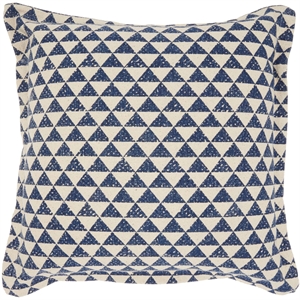Nourison Life Styles Printed Triangles Cotton Throw Pillows in Indigo Blue