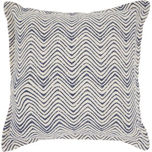 nourison life styles printed waves cotton throw pillow in indigo blue