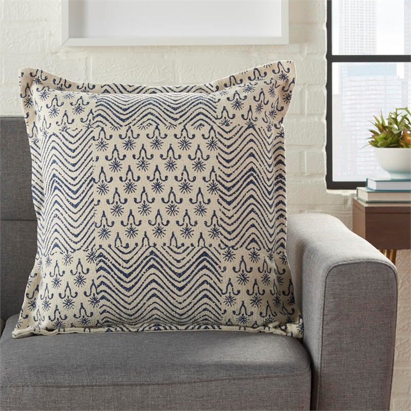 Nourison Life Styles Cotton Printed Flower Patch Throw Pillow in Blue