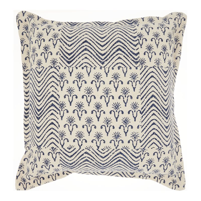 Nourison Life Styles Cotton Printed Flower Patch Throw Pillow in Blue