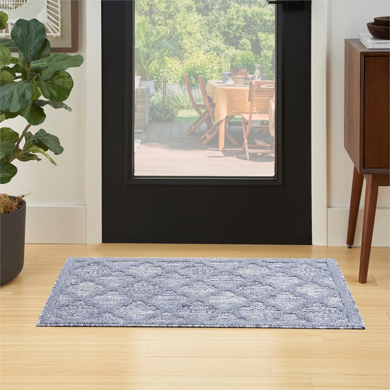 Nourison Easy Care 2' x 4' Denim Blue Fabric Modern Area Rug (2' x 4')