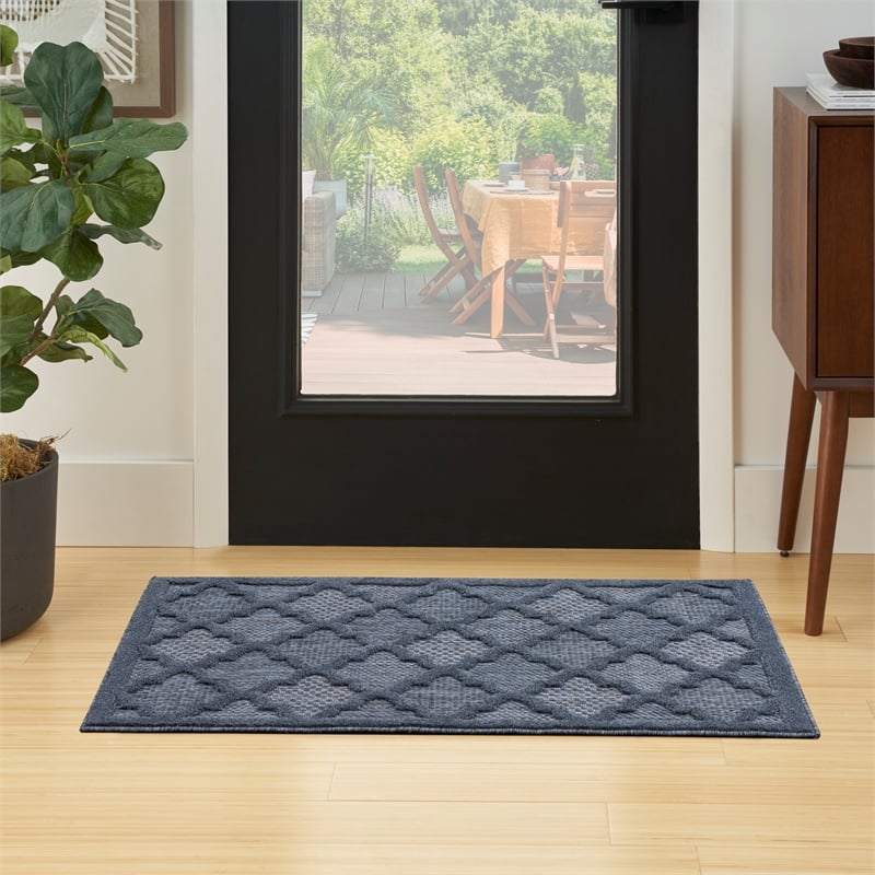 Nourison Easy Care 2' x 4' Navy Blue Fabric Modern Area Rug (2' x 4')