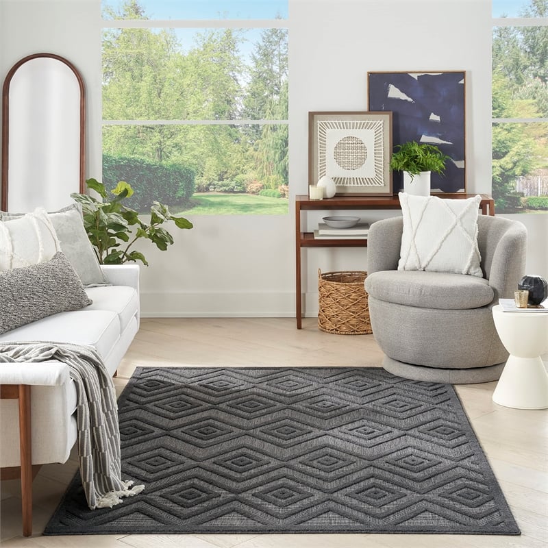 Nourison Versatile 4' x 6' Indoor/Outdoor Rug in Charcoal/Black